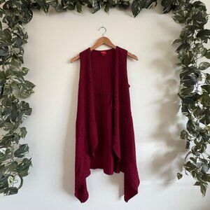 Daytrip Buckle Sleeveless Open Midi Knit Dister Cadigan Maroon Women’s Size S